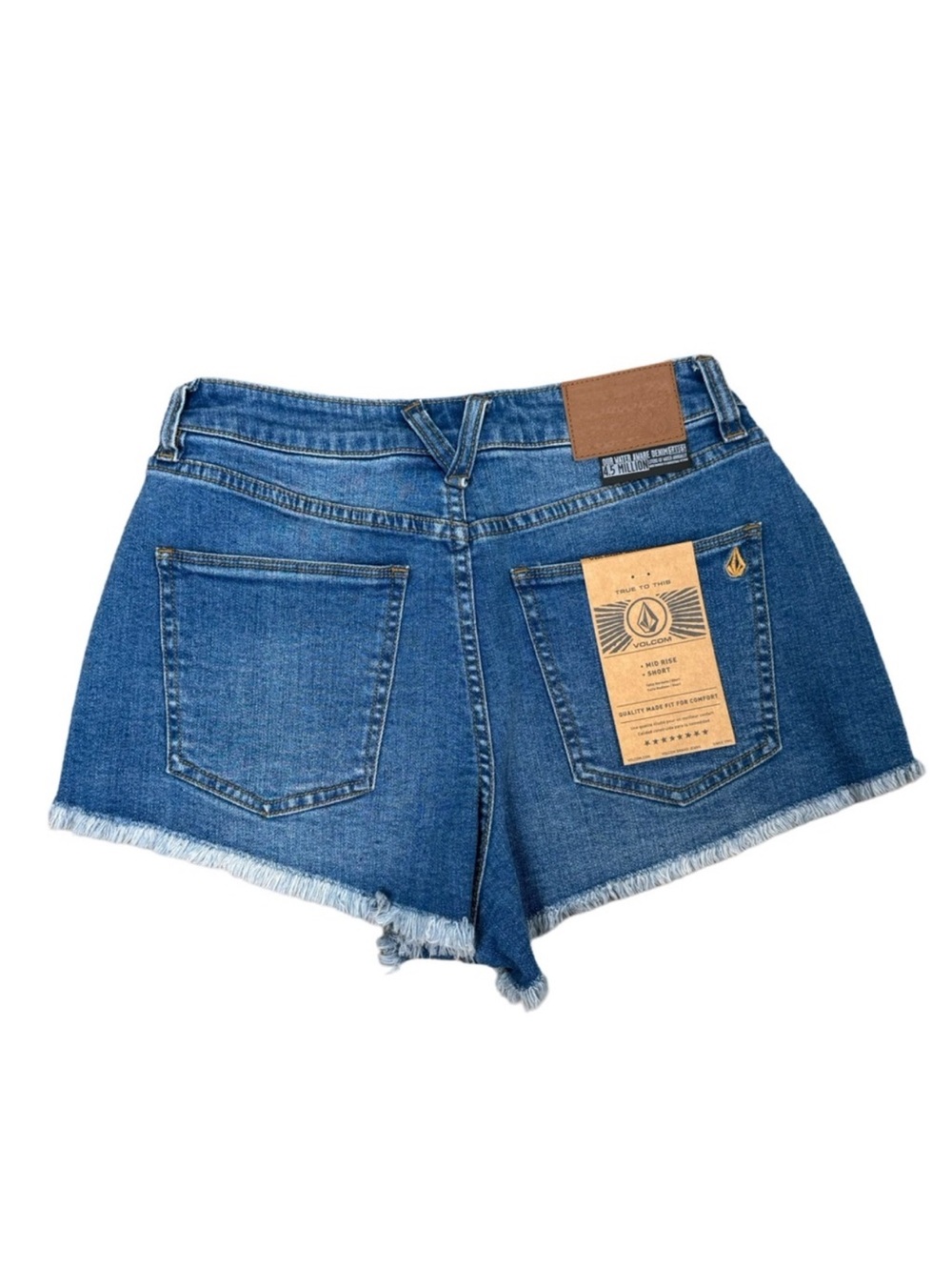 NWT Volcom 1991 Stoned Mid Rise Cut Off Ocean Denim Shorts Women’s 25 Frayed